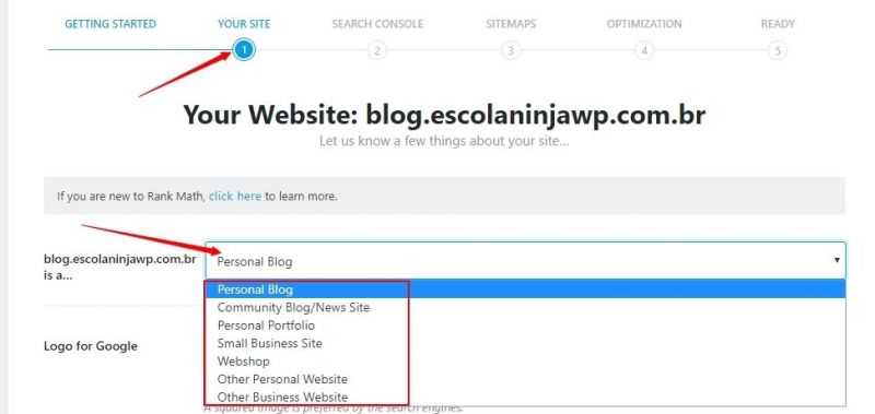 tipo de site rank math